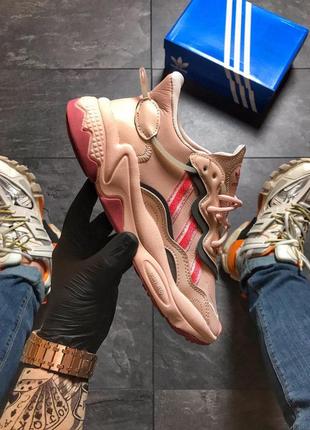 Adidas ozweego pink, стильные женские розовые кроссовки адидас, весна/лето