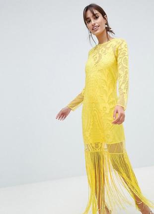 Эксклюзивное вышитое платье с бахромой3 фото