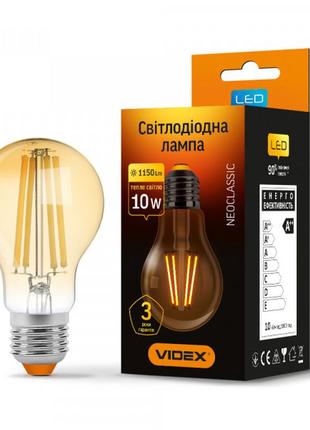 Светодиодная лампа груша videx filament a60fa 10w e27 2200k бронза