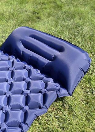 Надувний карімат з помпою похідний, туристичний m04 для кемпінгу (синій)2 фото