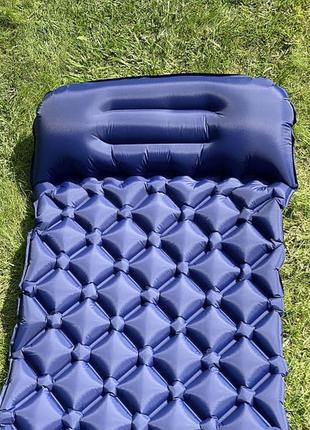 Надувний карімат з помпою похідний, туристичний m04 для кемпінгу (синій)4 фото