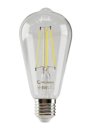 Led лампа velmax v-filament-st64, 8w, e27, 4100k, 800lm