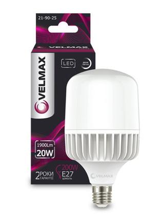 Led лампа velmax v-a65, 20w, е27, 4100k, 1900lm