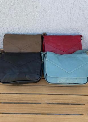 Голубая сумка, натуральная кожа+длинный регулируемый ремешок.2 фото