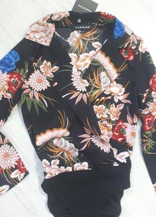 Боди блуза с цветочным принтом, блузка, рубашка8 фото