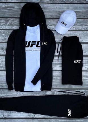 Костюм юфс ufc кофта зіппер на блискавці з капюшоном футболка з принтом нашивкою штани на манжетах комплект білий чорний сірий чоловічий натуральний9 фото