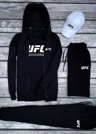 Костюм юфс ufc кофта зіппер на блискавці з капюшоном футболка з принтом нашивкою штани на манжетах комплект білий чорний сірий чоловічий натуральний7 фото