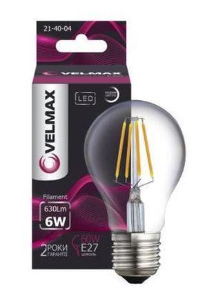 Светодиодная лампа груша velmax v-filament-a60, 6w, e27, 4100k, 630lm