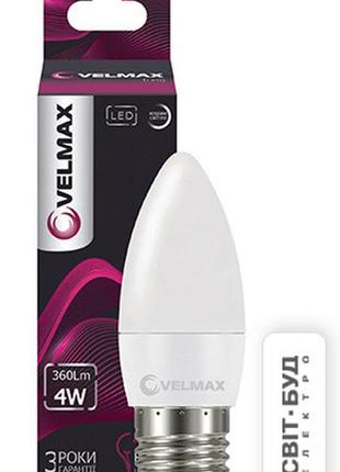 Led лампа velmax v-c37, 4w, e27, 4100k, 360lm, угол 260 °