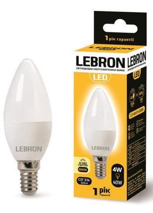 Led лампа lebron l-с37, 4w, е14, 3000k, 320lm, угол 220 °