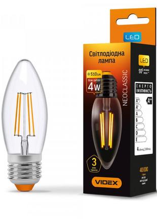 Led лампа videx filament c37f 4w e27 4100k