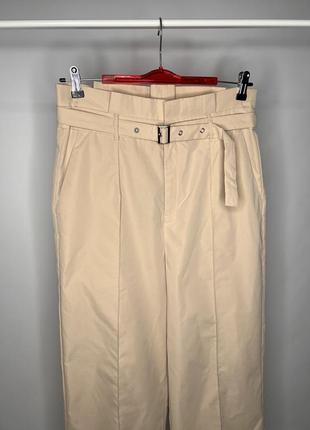Широкие бежевые брюки палаццо с поясом plt🔥6 фото