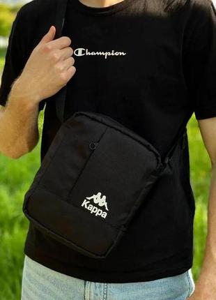 Чоловіча стильна спортивна сумка месенджер через плече kappa lok чорна текстильна барсетка