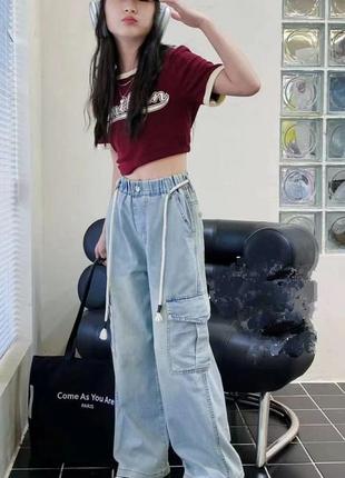 Підліткові широкі джинси карго з кишенями для дівчаток