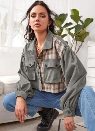 Комбинированная рубашка жакет в клетку