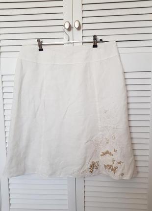 Легкая качественная юбка чистый лен с вышивкой батал gerry webber2 фото
