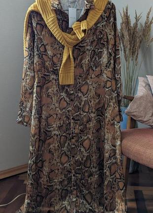 Анималистичное платье, платье миди, шелковое платье