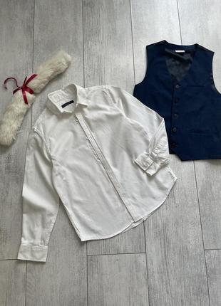 Белая рубашка некст 8 лет 💯 % бавовна синя жилетка некст10 фото