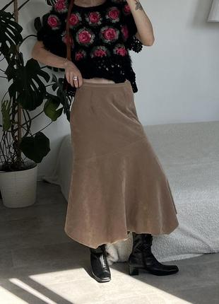 Роскошная базовая длинная бежевая юбка клеш под замшу, винтаж.3 фото