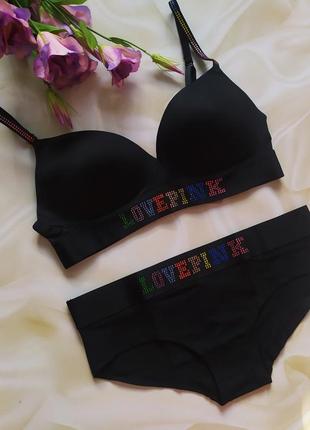 Неймовірно красивий комплект білизни зі стразами pink victoria secret