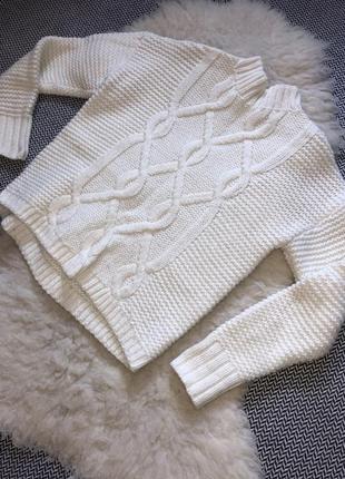 Gap оригинал крупной вязки свитер кофта косы молочный горловина шерсть шерстяной7 фото