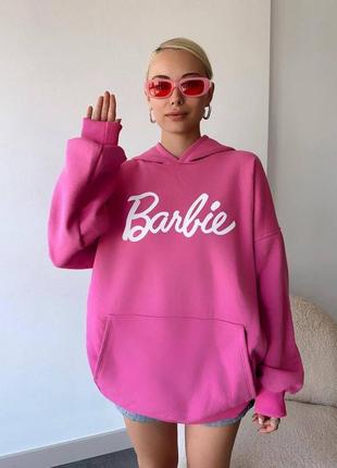 Трендовий худі оверсайз з капюшоном та написом худі «hi, barbie!»🩷