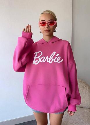 Трендовий худі оверсайз з капюшоном та написом худі «hi, barbie!»🩷