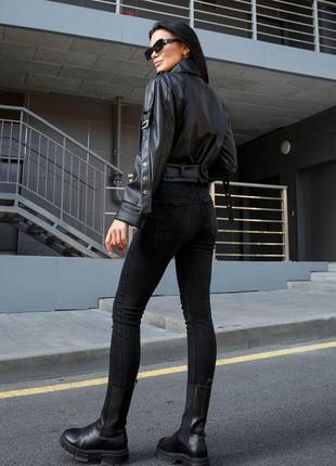 Куртка - косуха женская черная, куртка короткая,  на подкладке, демисезонная осенняя весенняя черная8 фото
