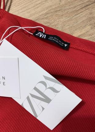 Топ короткий на бретельках красный в рубчик zara8 фото