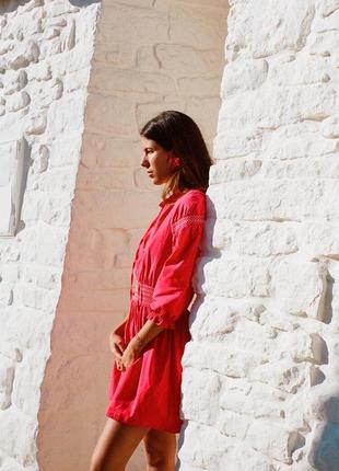Бавовняна  рожева сукня в етнічному стилі zara