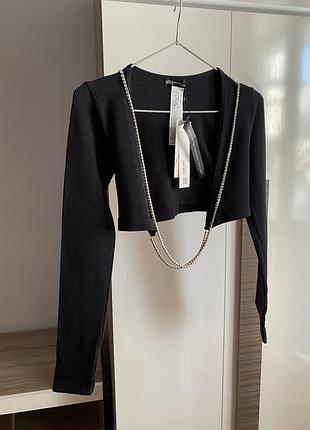 Zara топ в рубчик чорний seamless с завʼязками