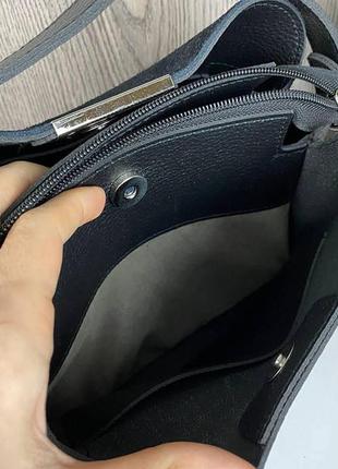 Женская мини сумочка на плечо натуральная замша + эко черная кожа (1162)5 фото