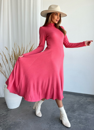 Деловое ангоровое миди платье с воротником теплое расклешенное 5 цветов3 фото