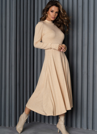 Деловое ангоровое миди платье с воротником теплое расклешенное 5 цветов2 фото