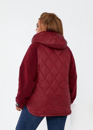 Женская демисезонная куртка батал комбинированная с капюшоном бордо3 фото