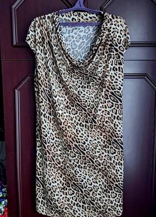 Платье сарафан батал, анималистичный принт, платье большой размер, леопард