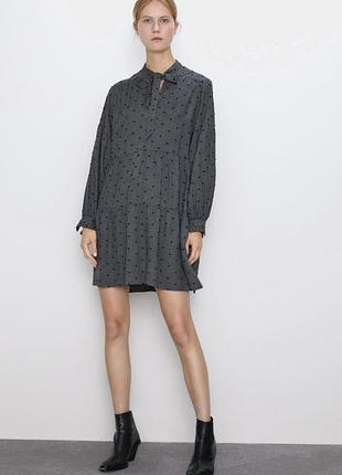Платье zara ярусное новые коллекции горох пышное натуральное