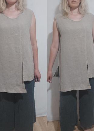Льняная мешковидная удлиненная блуза, туника  этно, бохо стиль sejour collection3 фото