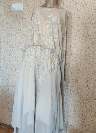Шикарное кремовое миди платье с вышивкой их бисера asos disign6 фото