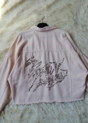 Легка джинсова куртка піджак оверсайз крові кажан на спині намистини заклепки перли