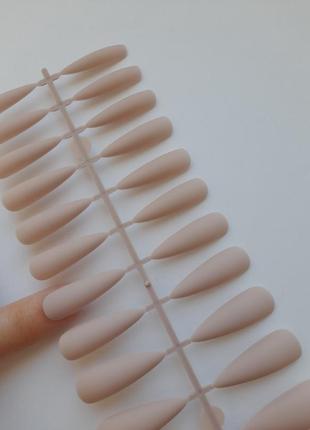 Ногти накладные бежевые стилеты матовые нюд, набор накладных ногтей 24 шт3 фото