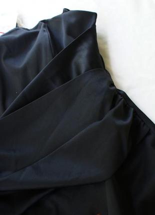 Брендовое коктальное черное атласное платье бюстье футляр с открытыми плечами + бретели7 фото