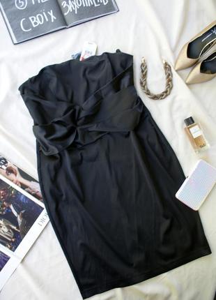 Брендовое коктальное черное атласное платье бюстье футляр с открытыми плечами + бретели2 фото