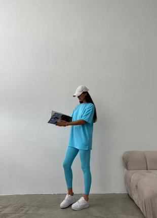 Костюм леггинсы + футболка голубой натуральный спортивный прогулочный для тренировок2 фото
