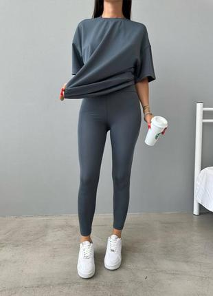 Костюм легінси + футболка сірий графіт натуральний спортивний прогулочний для тренувань3 фото