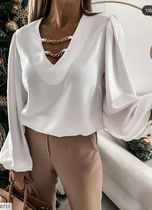 Блузка женская с цепочками черная и белая до 56 размера