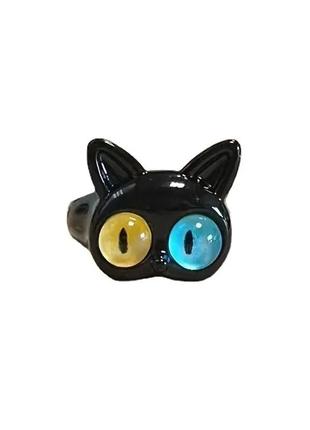Кольцо кот с желто-голубыми глазами3 фото