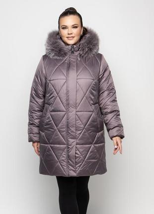Жіноча тепла зимова куртка з хутром великі розміри 54-70р1 фото