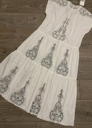 Белое хлопковое платье zara с вышивкой, р. м, l10 фото