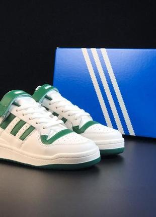 Мужские кроссовки adidas forum low white green2 фото